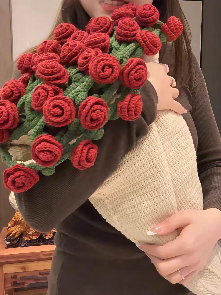 Handmade Wool Diy Bouquet Rose Blanket Material Pack Crocheted Lily Of The Valley Creative Gift Knitting