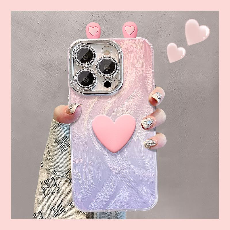 Gradient Love Ear Dolls Suitable for Apple 16 Feather Yarn Mobile Phone Case Vivo Xiaomi Oppo Huawei 13promax
