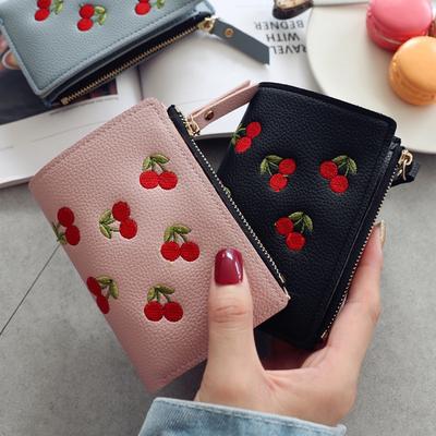 Dámska vertikálna pracka čerešňová vyšívaná malá krátka peňaženka jednoduchá peňaženka dievčenská peňaženka na zips