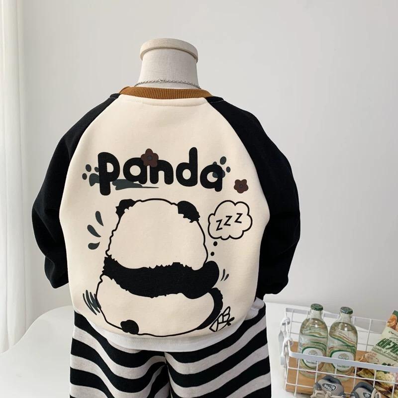 Boys Winter Fleece Lined Hoodie Cartoon Panda Colorblock Korean Kids Warm Top 80
