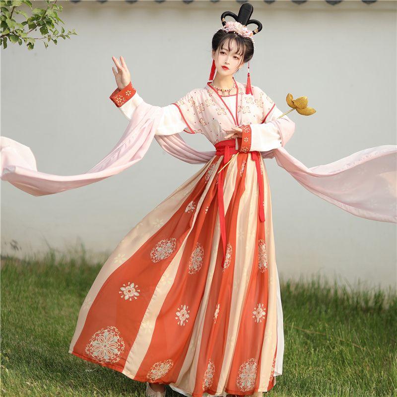 Chinese Tang Dynasty Style Hanfu Suit For Women Three-piece Set Tang Bei Zi Waist Skirt