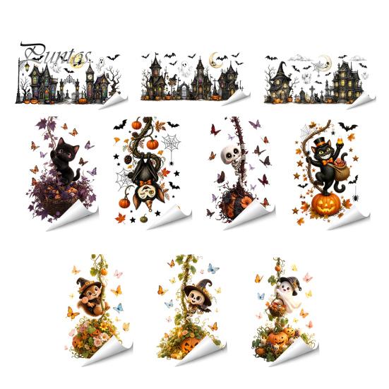 Seasonal Room Accents Halloween Window Static Sticker, Ghost Castle Black Cat Print Decals, Cartoon Patterns Waterproof PVC Cling for Home Holiday