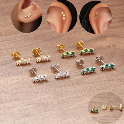 14K Gold Plated Stainless Steel Small Stud Earrings For Women Mini Cubic Zircon Cartilage Helix Tragus Ear Piercing Jewelry Gift