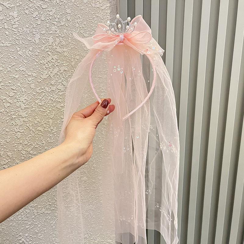 

Винтажная кружевная фата-бант, диадема со стразами, повязка на голову для девочек