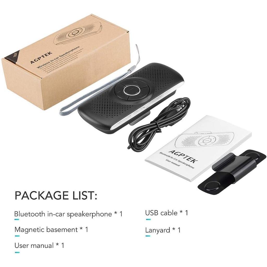 Bluetooth 5.0 Håndfri Bil Kit Indbygget Mikrofon med Clip til GPS Musik TF Kortplads Automatisk Genforbindelse Højttaler Bil IOS Siri & Google Assistant