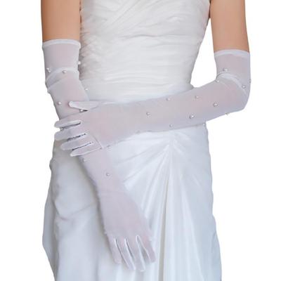 Elegant Gloves Pearls Full Finger for Proms Concert Evening Banquet Accessory Long Gloves for Bride and Bridesmaids