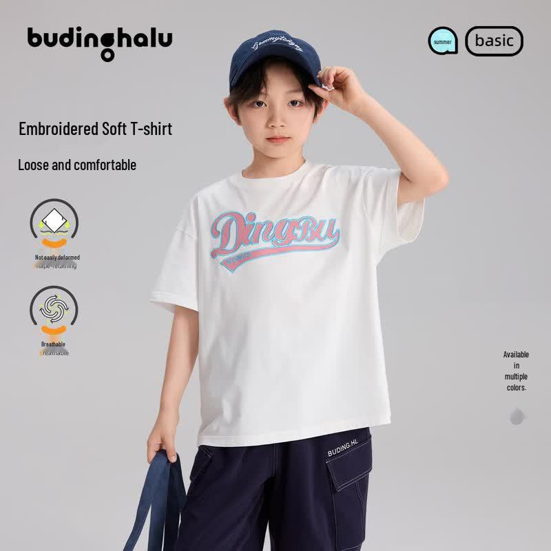 Pudding Haru Boys' Color-Block Embroidered Letter T-Shirt