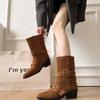 Niche design retro thick heel short boots women's boots new medium boots small square head western boots