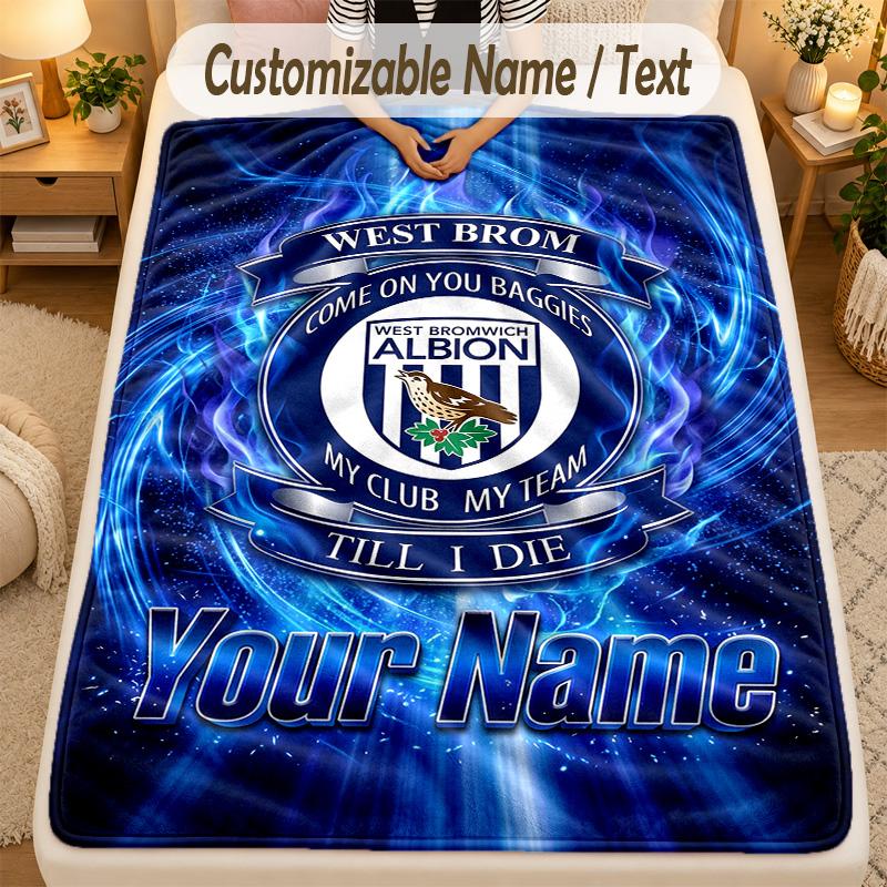Coperta di FlanellaWest Bromwich Albion FC Testo Nome Personalizzato Coperta Morbida Calda Personalizzata Decorazione per la Casa Regalo