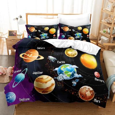 Space Bäddset Mysigt Borstad Polyester Påslakanset King Queen Twin Dubbel Enkelstorlek Vuxna Barn Sovrumsdekoration