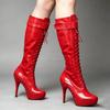 15 cm High Heel Plateaustiefel Damen Kniehohe Lackleder Abschließbare High Heels Sexy Fetisch Party Tanzschuhe