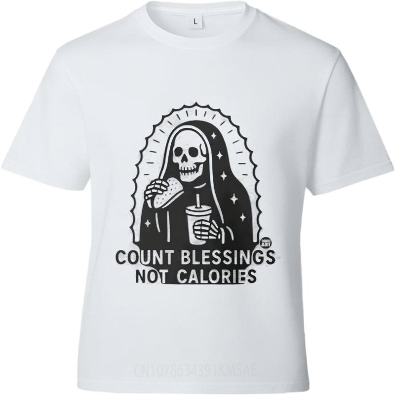 Men tshirt Anime Cotton Tshirt for man Graphic summer For man tshirt Count Blessings Not Calories Short Sleeve Rock Oneck Top