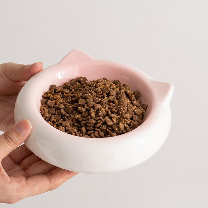 Cute Cat Ear Ceramic Pet Bowl Colorful Cat Dog Food Water Bowl Anti Spill Non Slip Feeding Dish Kitten Puppy Tableware Durable