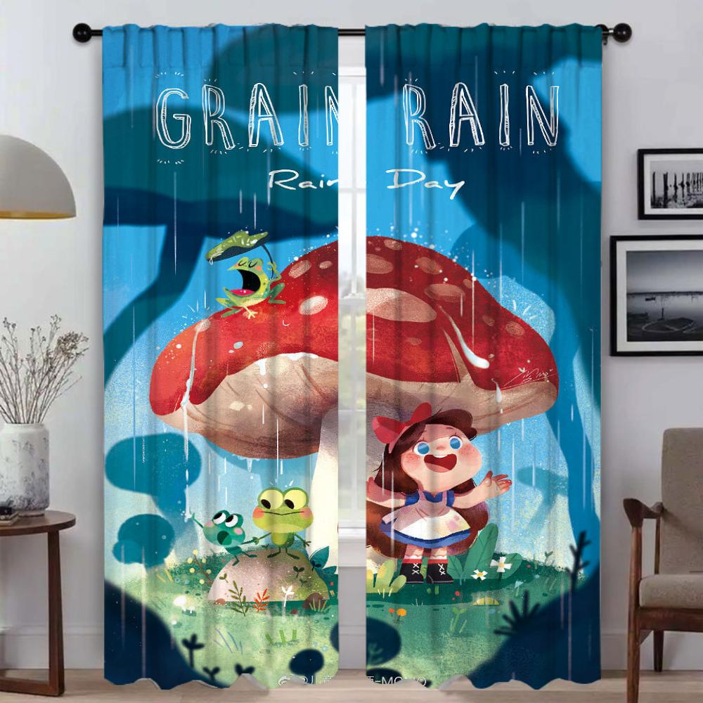 Cute Girl Blackout Curtains for Living Room Shades Home Interior Curtains 2 Pieces Tulle for Bedroom Window Curtain Partition