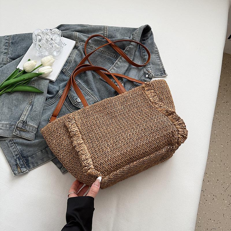 

Соломенная сумка женская 2025 новая сумка для отпуска на морском пляже летняя плетеная сумка под мышку большой вместимости для отдыха 45*11*23