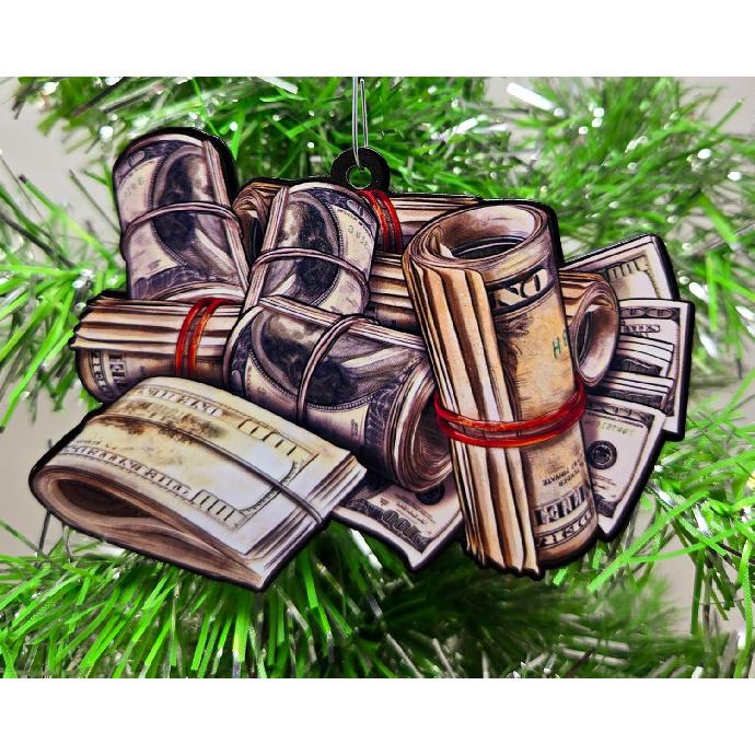Cash Money Ornament - Benjamin Rolls of Cash