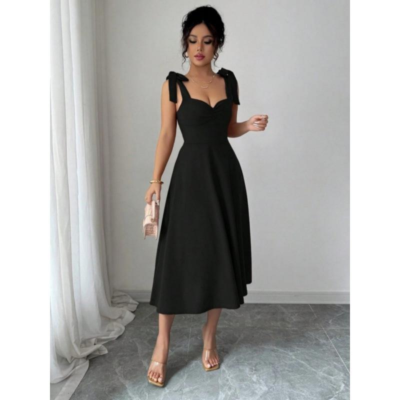 European and American 2026 Summer New Elegant Elegant Solid Color Suspender Dress Long Dress S