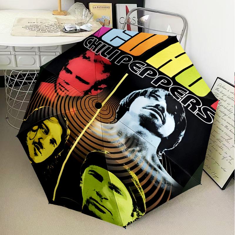 1PC Hot Chili Music Umbrella Folding Umbrella, Automatic Umbrella 8-Frame for Travel, Casual Lightweight Birthday Christmas gift