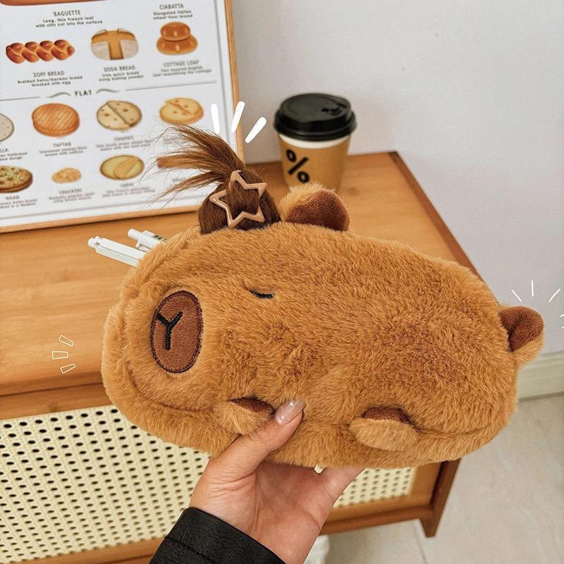 Latest Cute Capybara Plush Pencil Case Cosmetic Bag Guinea Pig Pen Pouch Large Capacity Pencil Bag School Supplies Stationery Box