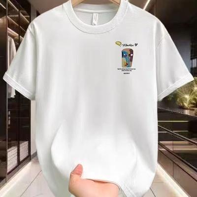 Men's Summer Loose Plus Size Bottoming Shirt Retro-style Printed Top Youth Trend Round Neck Cotton Short-sleeved T-shirt