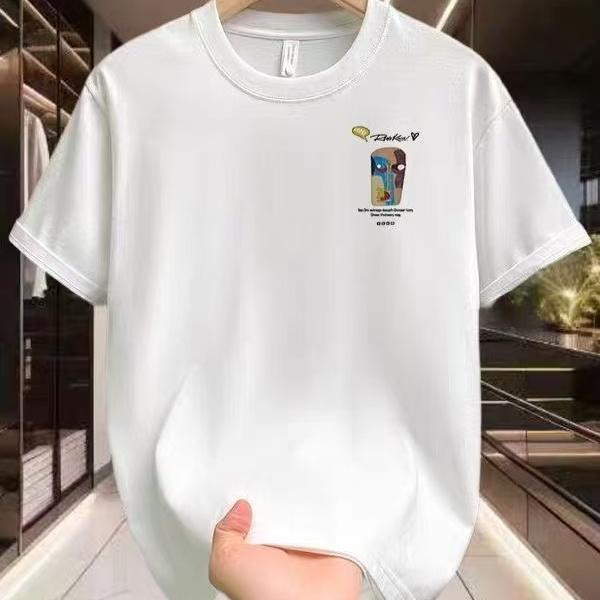 Men's Summer Loose Plus Size Bottoming Shirt Retro-style Printed Top Youth Trend Round Neck Cotton Short-sleeved T-shirt
