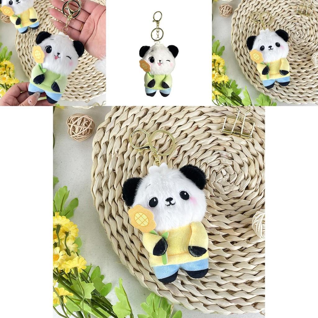 Sunflower Panda Plush Toy Keychain Accessory With Soft Short Plush For Bag Decor