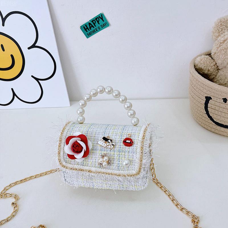 Adorable Mini Pearl Handbag For Girls Trendy Princess Style Cute Cotton Tote