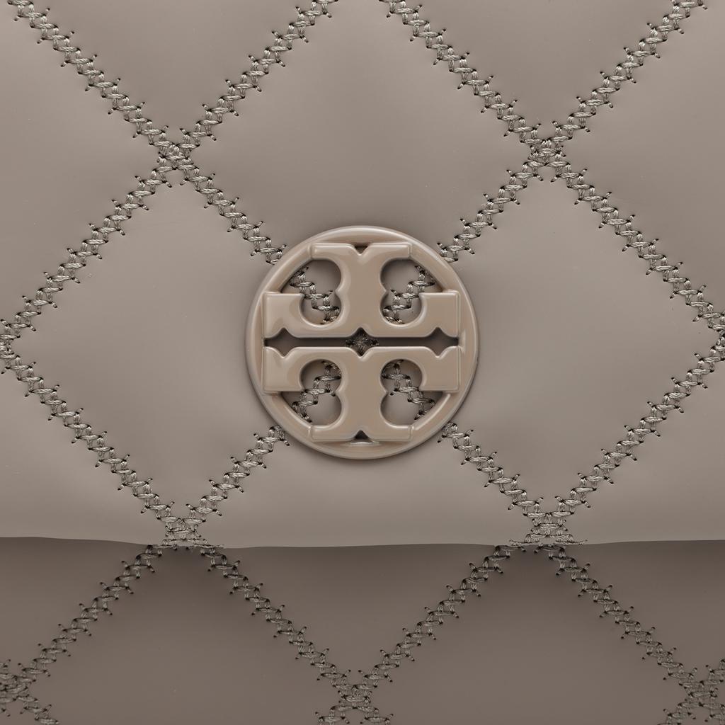 Tory Burch Tb-Willa Classic Double T Logo Solid Striped Quilted Logo Snap Goat Leather Handbag Shoulder Bag Women handbags Elephant-Gray 149682-082