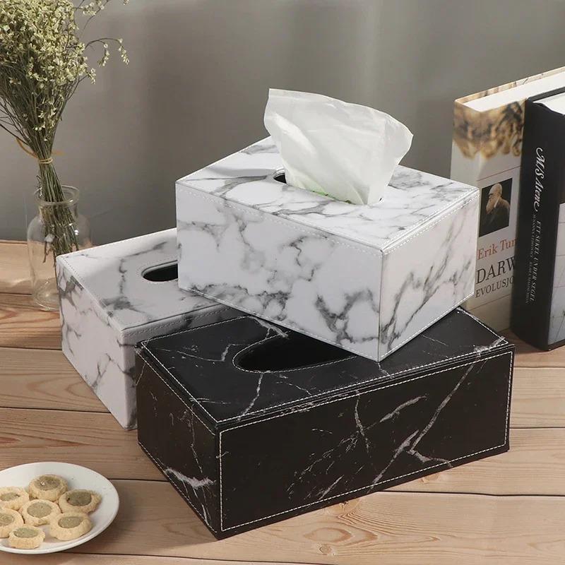 Nordic Marbling Leather Tissue Boxs Living Room Bedroom Desktop Tissue Holder Bathroom Draw Paper Storage Box Home Decoration