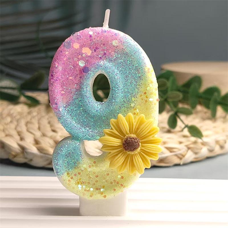 Creative Design Yellow Sun Flower Digital Candles Made of Delicate Cake Candle Decoration Independent Packaging