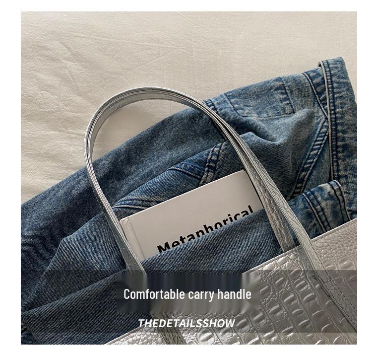 2024 New Women's Large Capacity Crocodile Texture Korean Style Fashion Shoulder Tote Bag