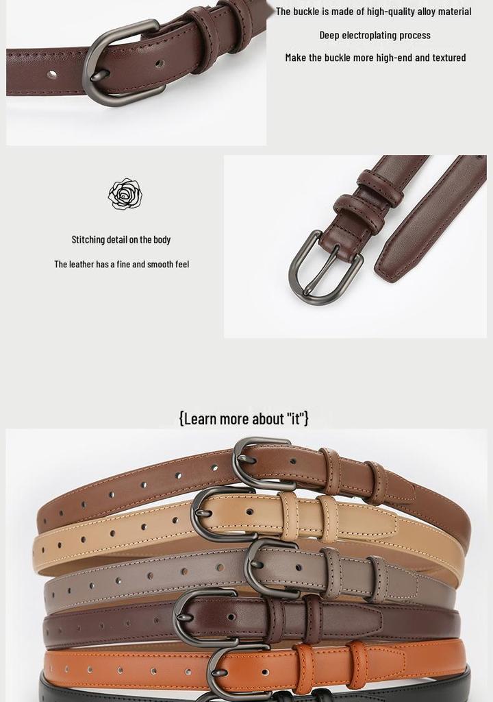 Women's Designer Versatile Black Leather Belt - Genuine High-Grade Cowhide, Unisex, Perfect for Jeans.