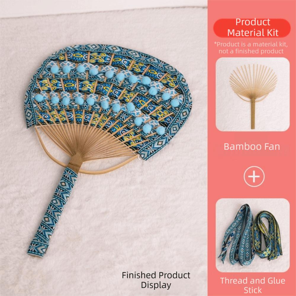 Creative Handmade DIY Bamboo Fan Material Set Double-sided Wooden Handle Handmade Fan Ethnic Style Round Fan Photography Prop