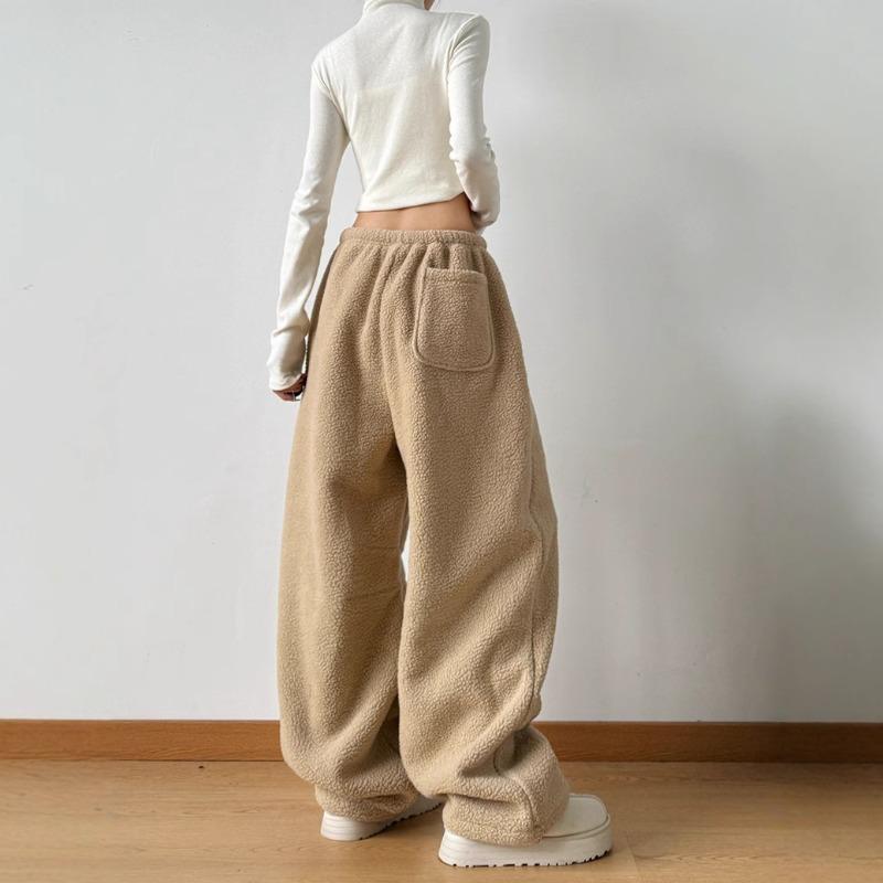 Double-sided fleece fleece wide-leg pants women's new winter thickened lazy wind loose straight casual trousers