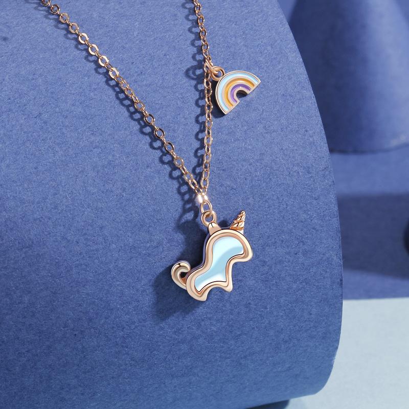 Rainbow Unicorn Necklace Women's Versatile Light Luxury Niche Design High-end Accessories