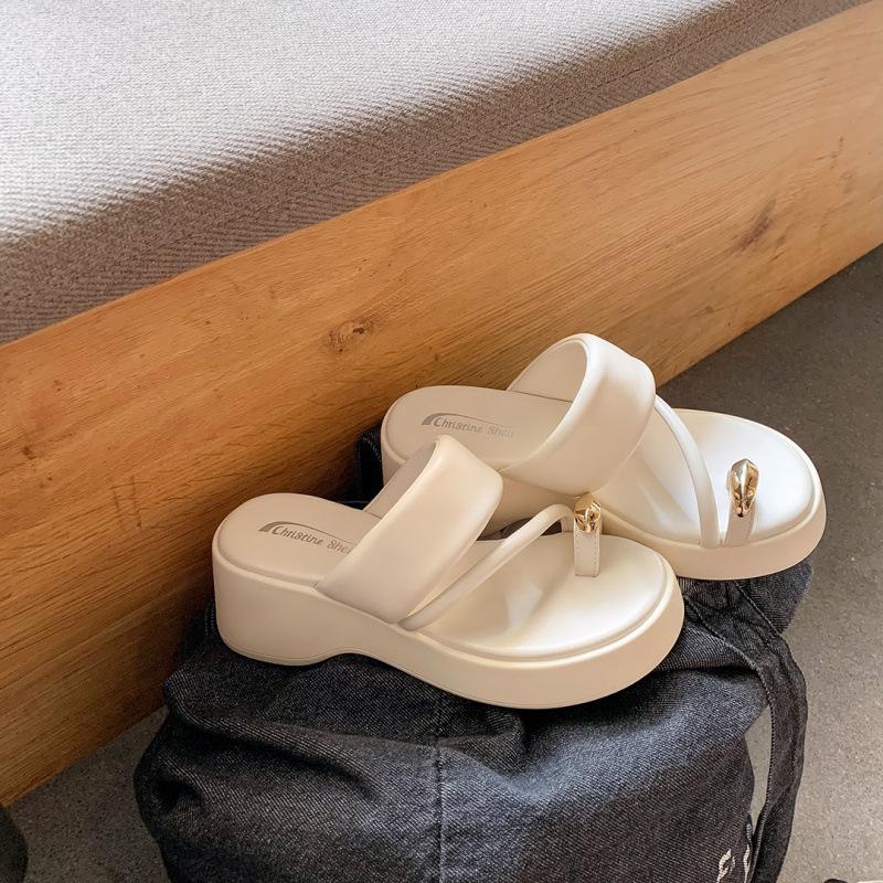 

Туфли платформа утолщающая носки пляжный отпуск крутые тапочки женские весенне-летние для улицы 40 белый