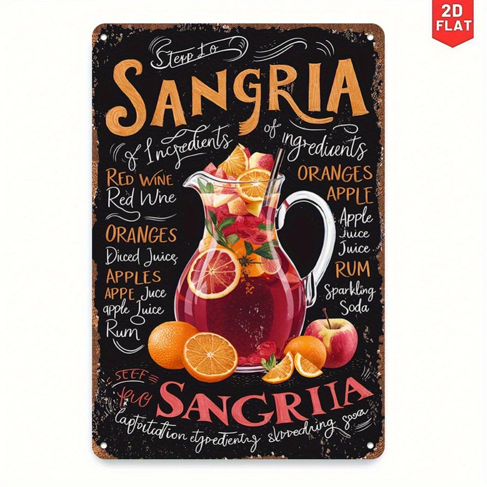 

2D Flat, 1pc Vintage Sangria Recipe Metal Wall Art Sign - Rustic Kitchen Decor with Ingredients Illustration, Home & Bar Decor 20x30cm（7.8x11.8inch）
