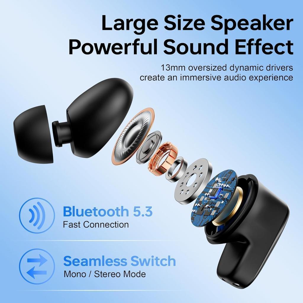 Wireless Earbuds Bluetooth Headphones 5.3 HiFi Stereo Earphones Touch Control IPX7 Waterproof Deep Bass Sports Ear Buds with Built-in Mic for Running