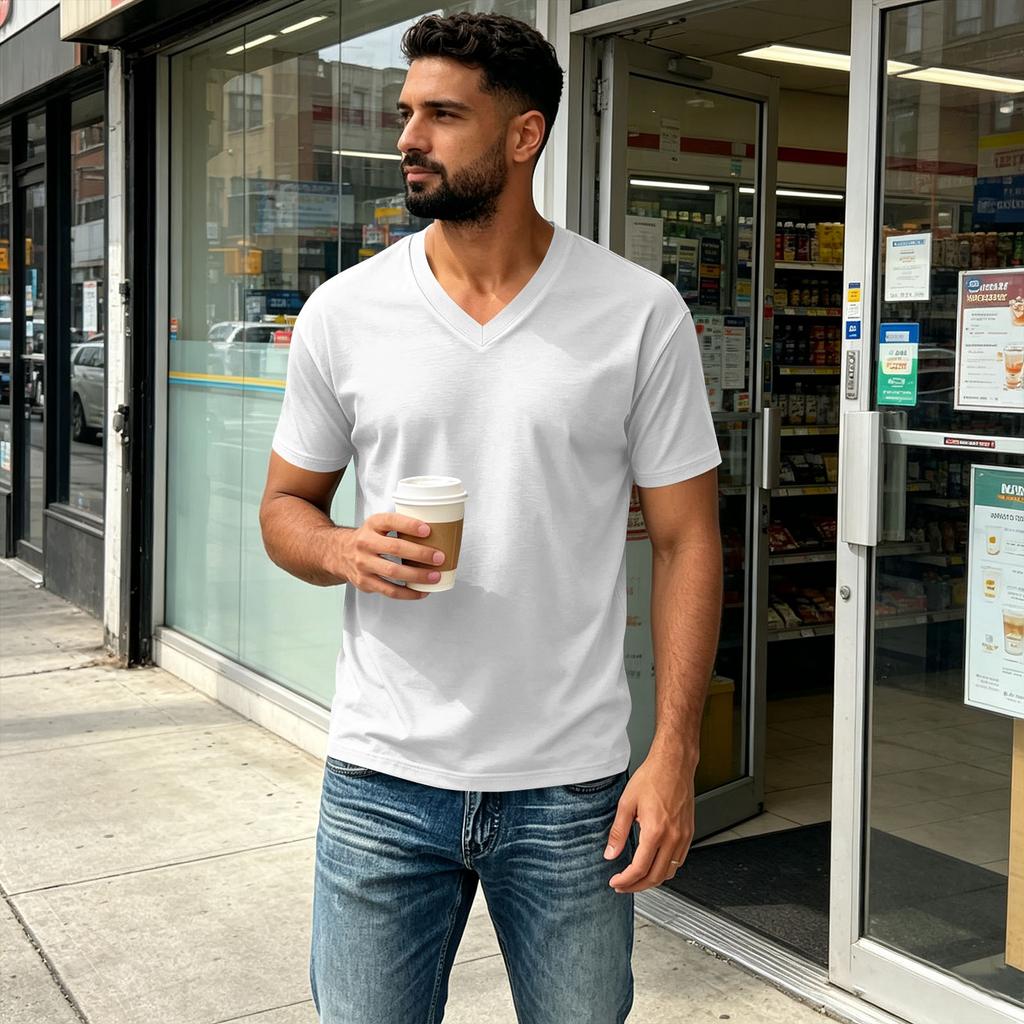 Herren Farbiges V-Ausschnitt Kurzarm T-Shirt Lässige Bequeme Passform für den Alltag