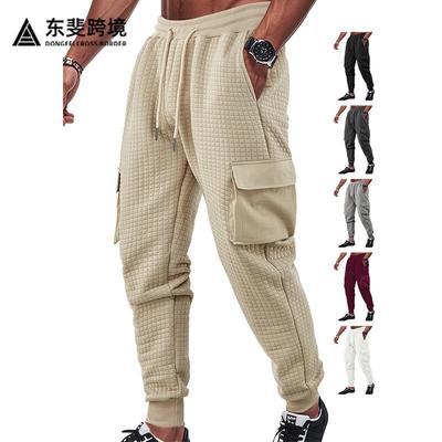 Herren Frühling und Herbst neue Herren Sport verdickt Mehrfach-Taschen Jacquard klein kariert lässige Overalls