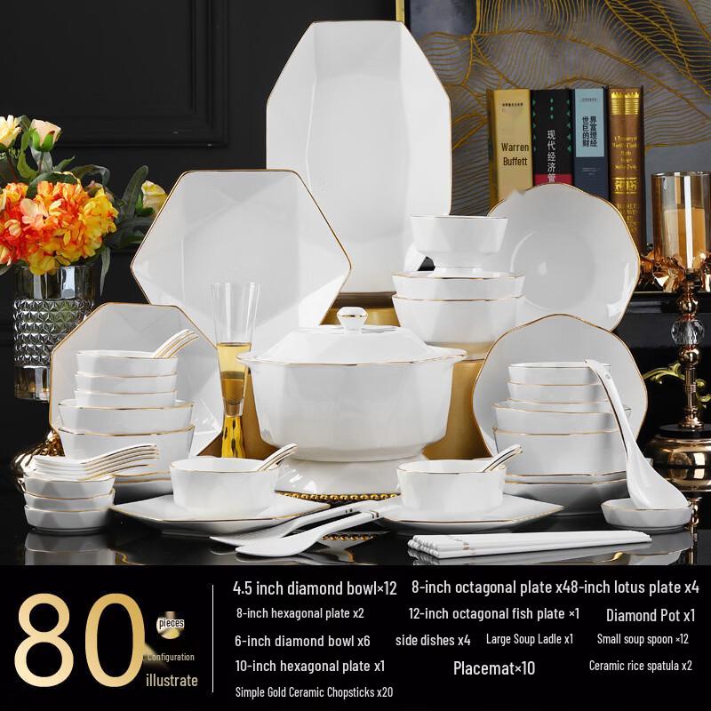 Hand-painted Gold & Diamond Ceramic Dinnerware Set