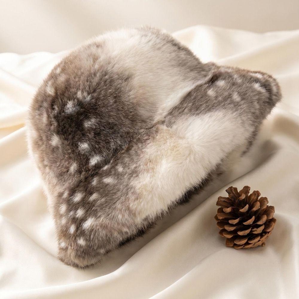 Ear Flaps Plush Bucket Hat Deer Print Ear Protection Hat Comfortable Winter Cap  Daily Casual