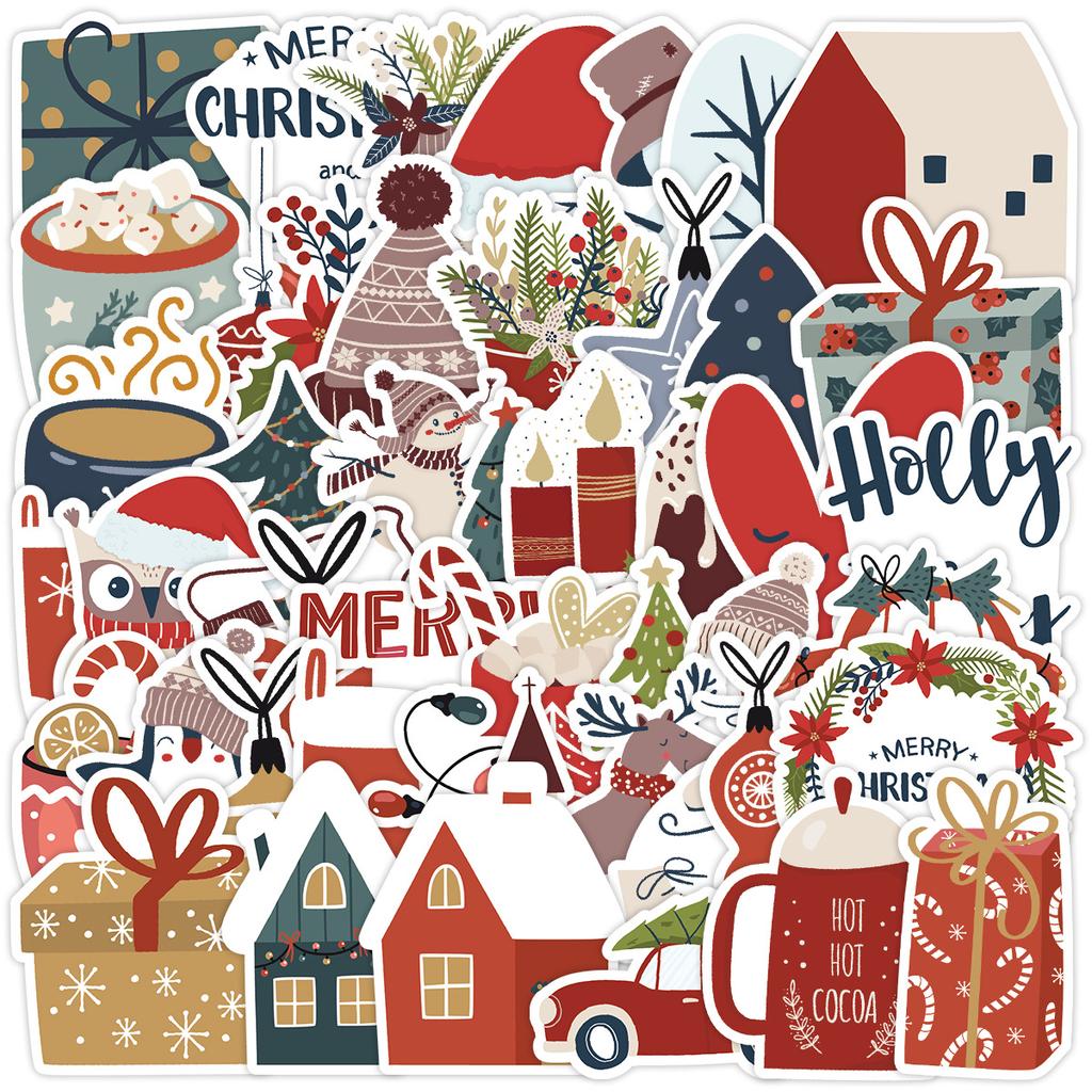 50 Christmas Doodle Stickers Suitcase Car Notebook Skateboard Water Cup Waterproof Decorative Stickers