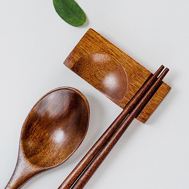 Natural Wooden Spoon With Box Handmade Wooden Fork Chopsticks Dinner Kit Kitchen Accessories