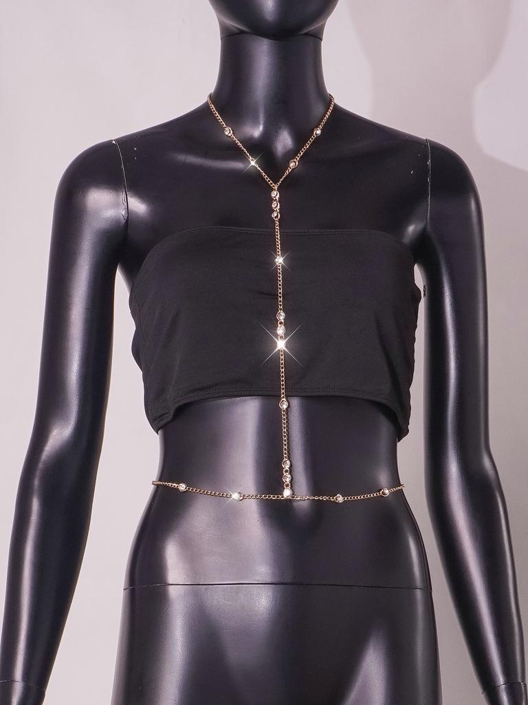 Fashion sexy gem necklace ornament body chain simple light luxury imitation rhinestone waist chain integrated chain