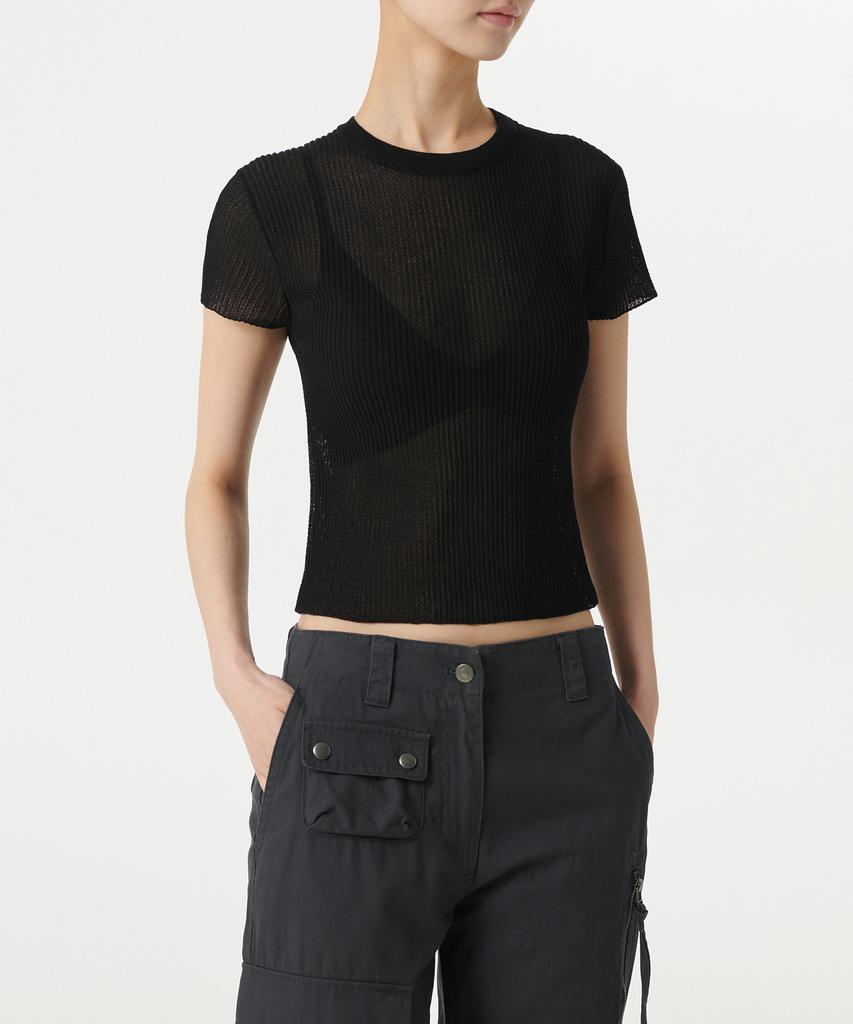 MUSINSA STANDARD WOMAN Women'S Sheer Textured Crew Neck Short Sleeve Knit [Black]