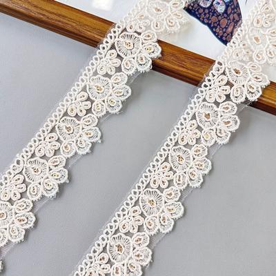 4,5cm Corda de Algodão Damasco Onda Bordado Vazado Código de Barras Malha Decoração Punho Gola Borda Janela Decoração Renda