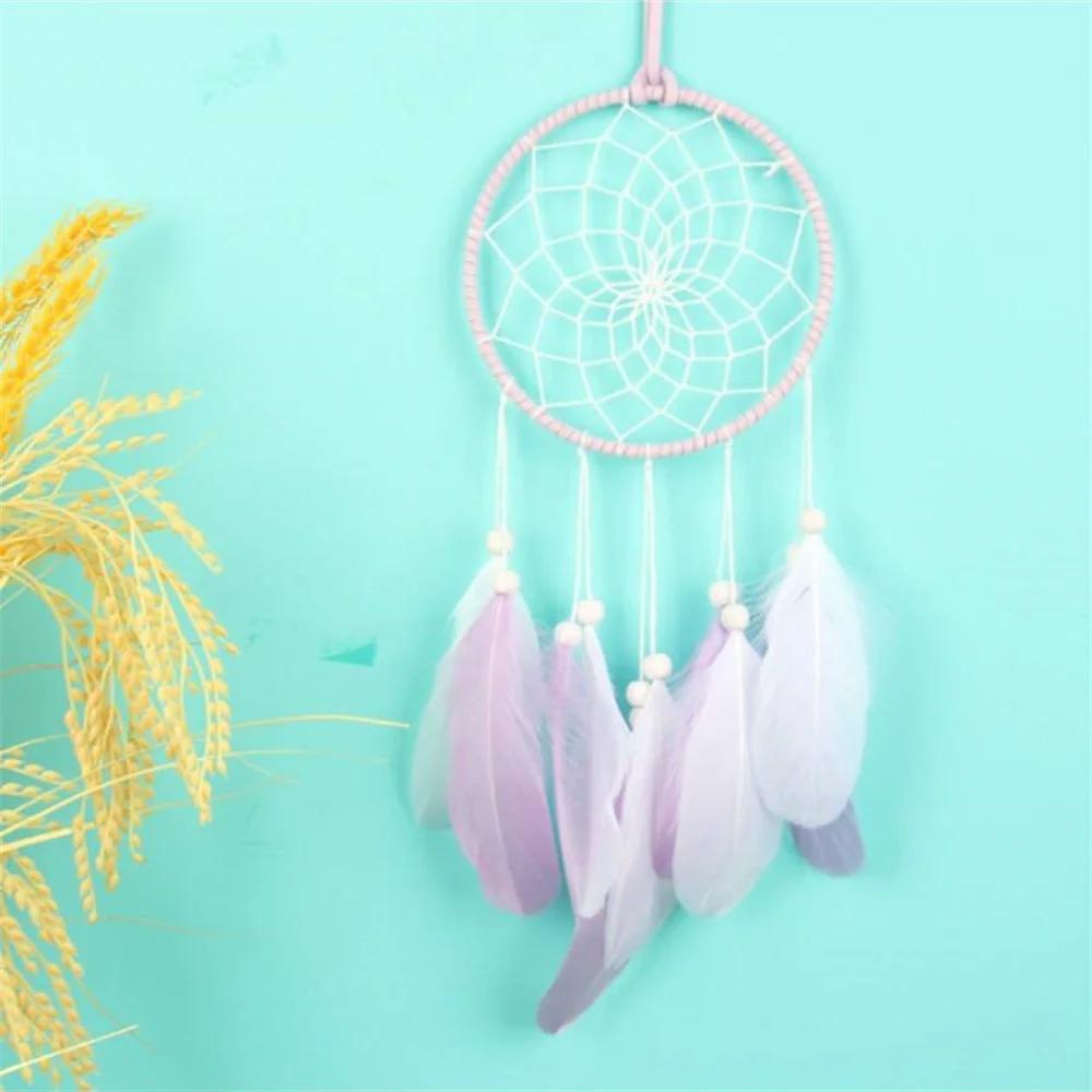 Pink Purple Hanging Drop Feathers Dream Catcher Hangings Fairy Tales Ornaments Girl Gifts Cute Home Decorations Bedroom Decor