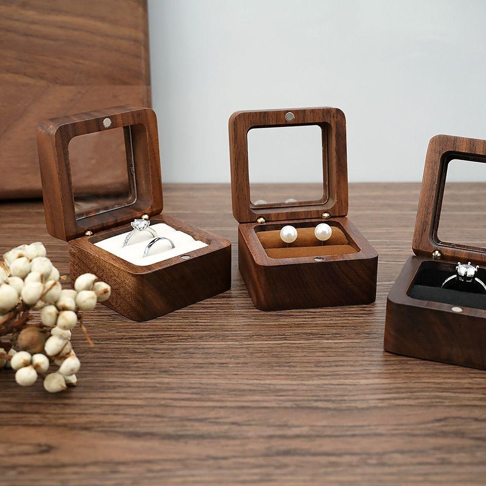 Window Open Ring Organizer Case Wooden Jewelry Storage Box Ring Display Box Jewelry Studs Storage