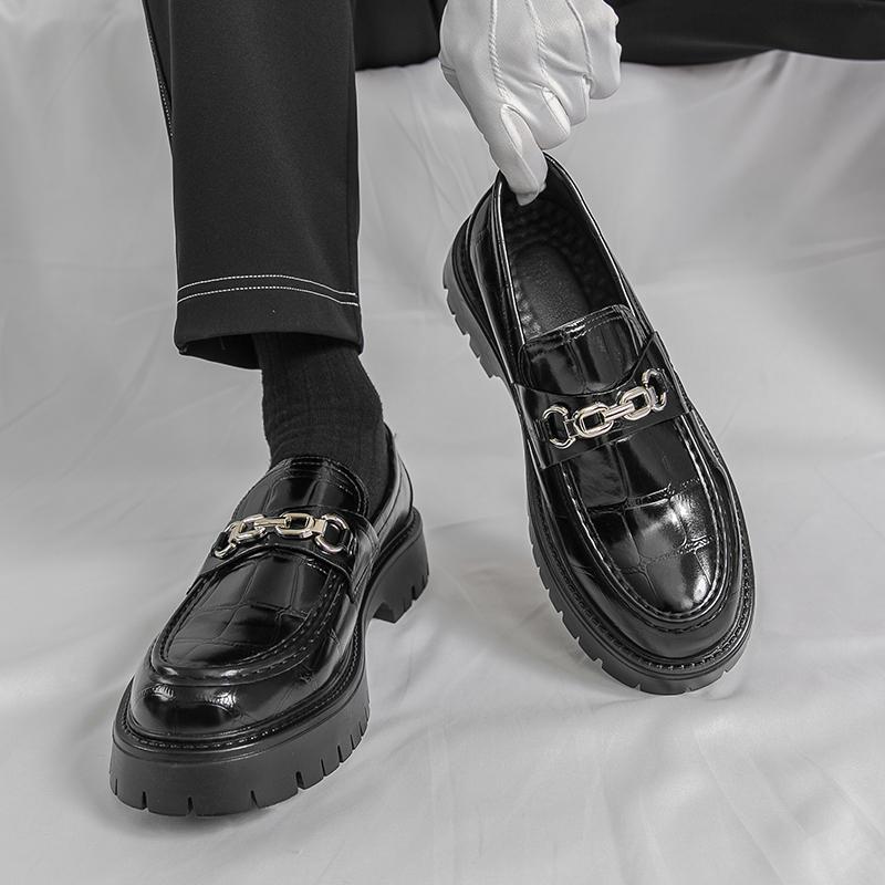 Fashion Retro Brand Men's Crocodile Leather Comfortable Thick Soled Derby Shoes Spring Men's Retro Lace Up Business Casual Leather Shoes